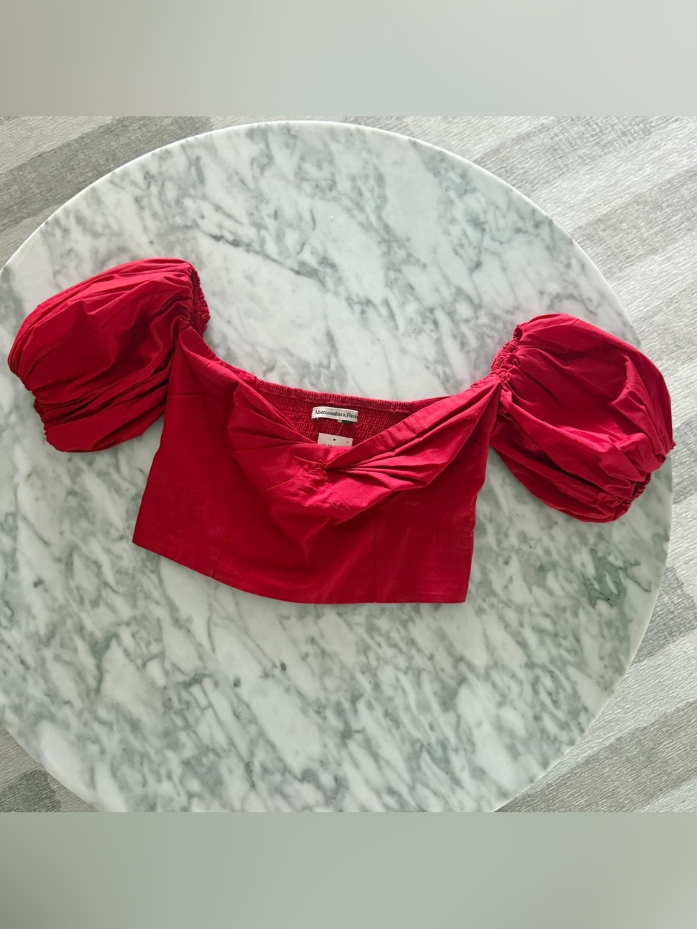 Abercrombie & Fitch Red Puff-Sleeve Cropped Top